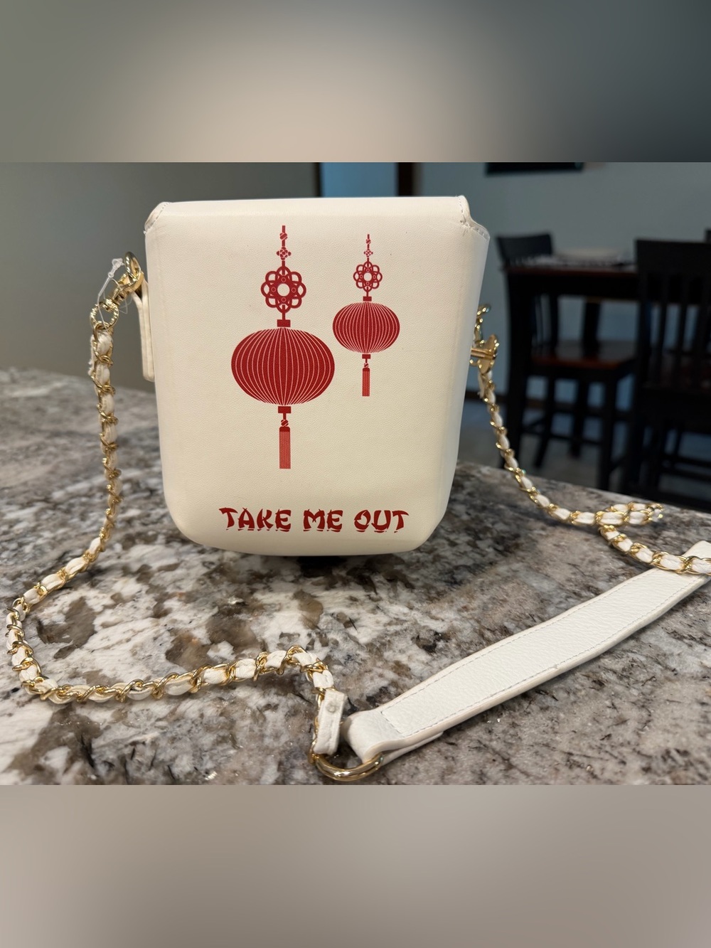 White Crossbody Bag with Red Lantern Print - Take Me Out